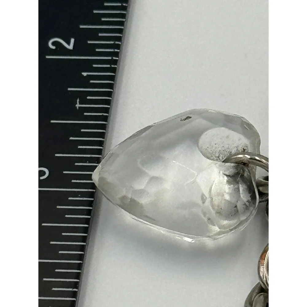 Kathy Van‎ Zeeland Silver Tone Heart Bag Charm Keychain Clear Faceted Hearts Y2K